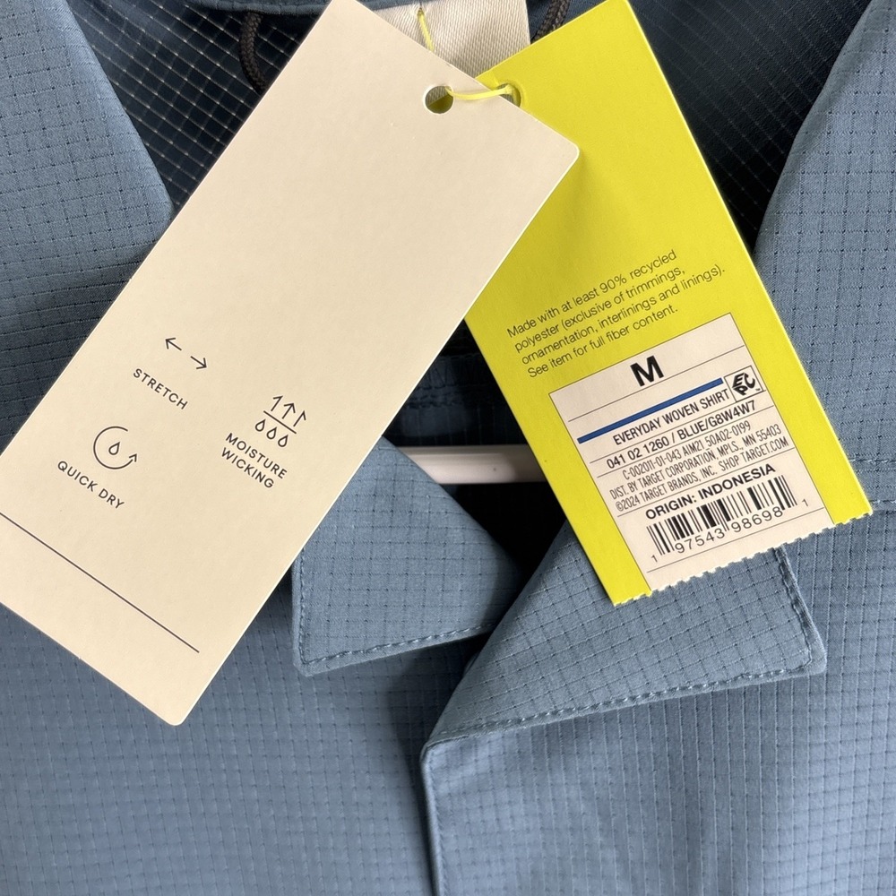 All In Motion NWT Men's Blue Medium Button Down S/S Tech Shirt Travel Casual - Picture 5 of 6